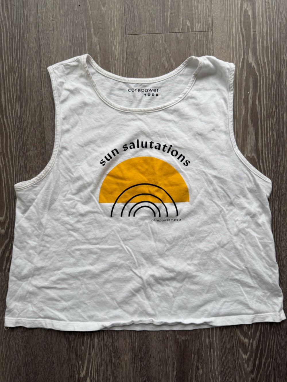 CorePower Yoga - Sun Salutations Graphic Tank Top - White & Yellow - Medium